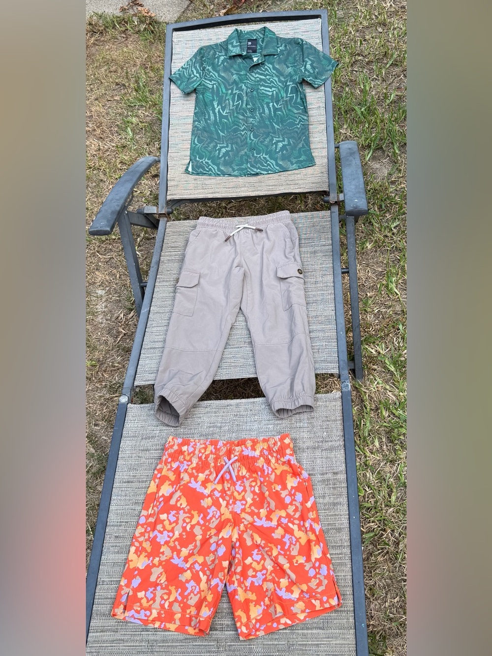 All In MotionPatterned Active Wear Button Shirt, Cargo Pant, Shorts LOT, 4
